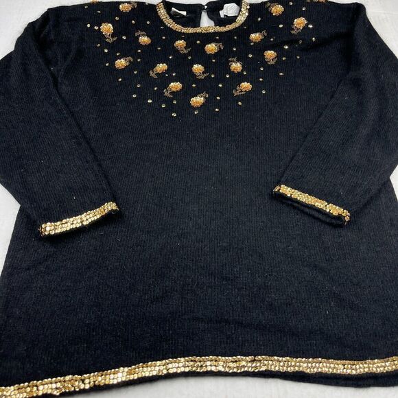 Lord & Taylor Womens Silk Blend Sweater Black Vintage Retro Knit Pullover MEDIUM - Picture 2 of 11